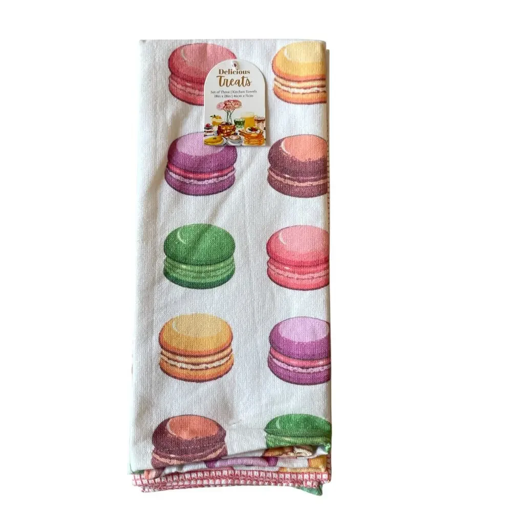 Macaroon Kitchen Towels 18x28 Pop of Color Set of 3 by Mireille Designs NEW